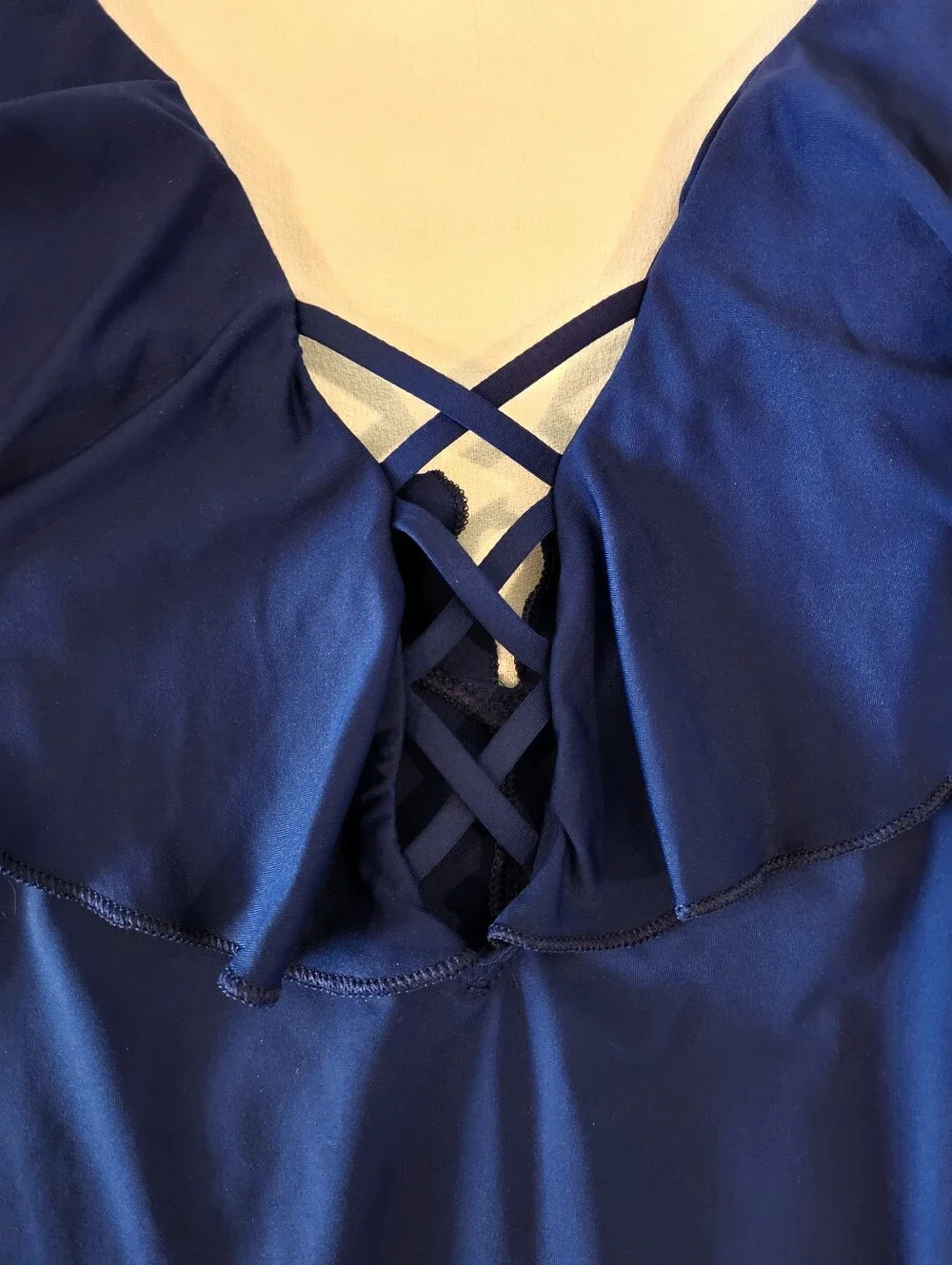 La Blanca Ruffle Shoulder 1pc Swimsuit Size 14 Cobalt Blue